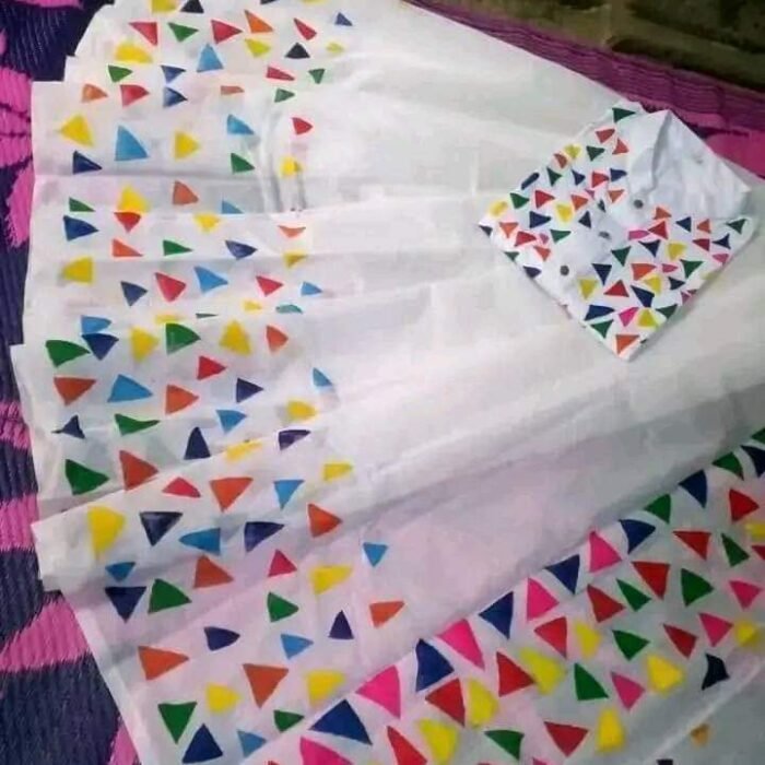 হ্যান্ডপেইন্টেড হাফসিল্ক শাড়ি এবং ধুপিয়ান কটন পাঞ্জাবি cd-06