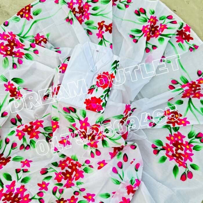 হ্যান্ডপেইন্টেড হাফসিল্ক শাড়ি এবং ধুপিয়ান কটন পাঞ্জাবি cd-07