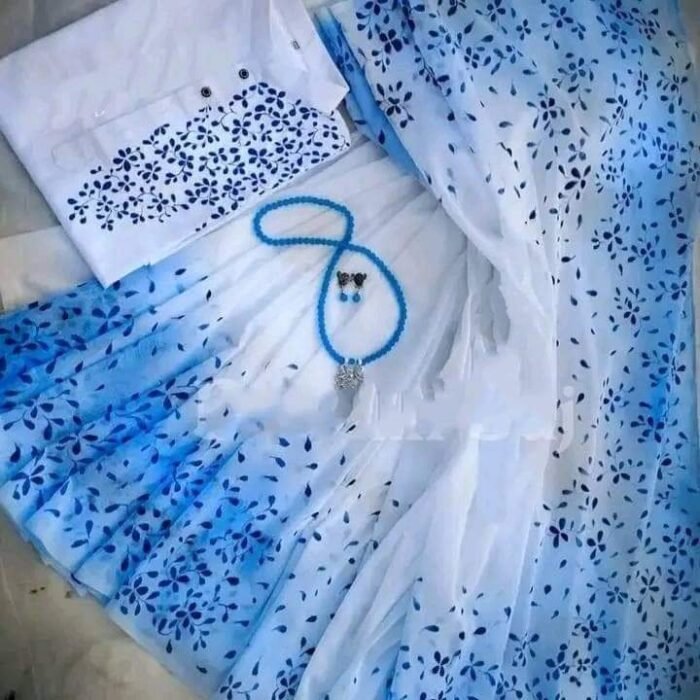 হ্যান্ডপেইন্টেড হাফসিল্ক শাড়ি এবং ধুপিয়ান কটন পাঞ্জাবি cd-12