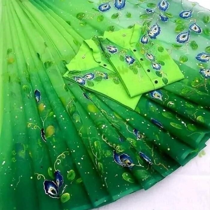 হ্যান্ডপেইন্টেড হাফসিল্ক শাড়ি এবং ধুপিয়ান কটন পাঞ্জাবি cd-14