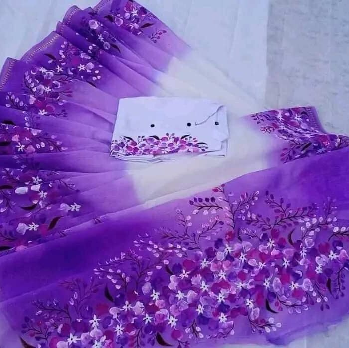 হ্যান্ডপেইন্টেড হাফসিল্ক শাড়ি এবং ধুপিয়ান কটন পাঞ্জাবি cd-16