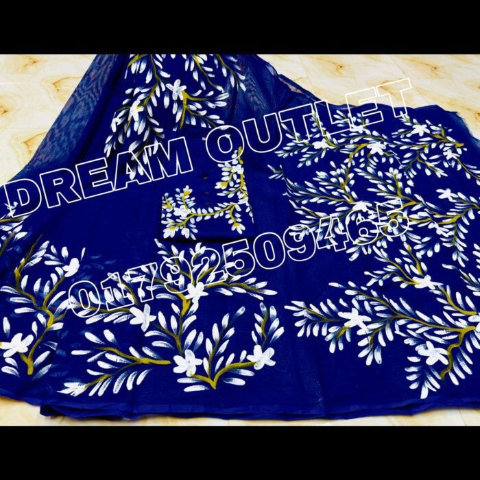 হ্যান্ডপেইন্টেড হাফসিল্ক শাড়ি এবং ধুপিয়ান কটন পাঞ্জাবি cd-19