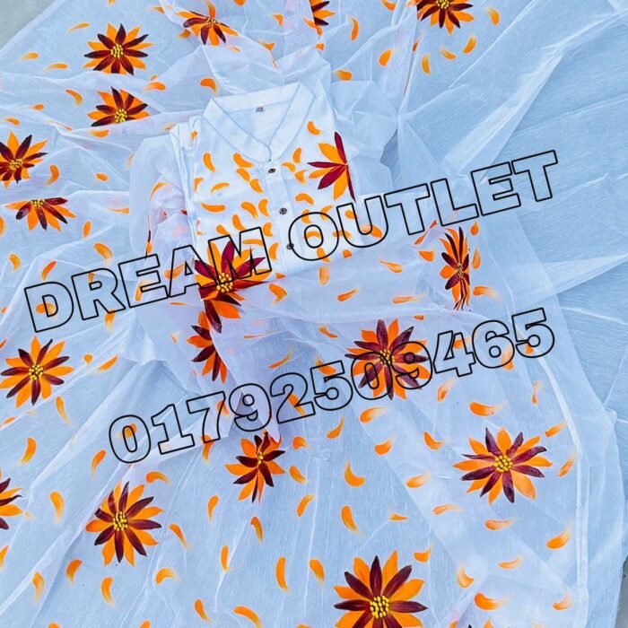 হ্যান্ডপেইন্টেড হাফসিল্ক শাড়ি এবং ধুপিয়ান কটন পাঞ্জাবি cd-20