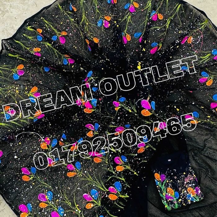 হ্যান্ডপেইন্টেড হাফসিল্ক শাড়ি এবং ধুপিয়ান কটন পাঞ্জাবি cd-21