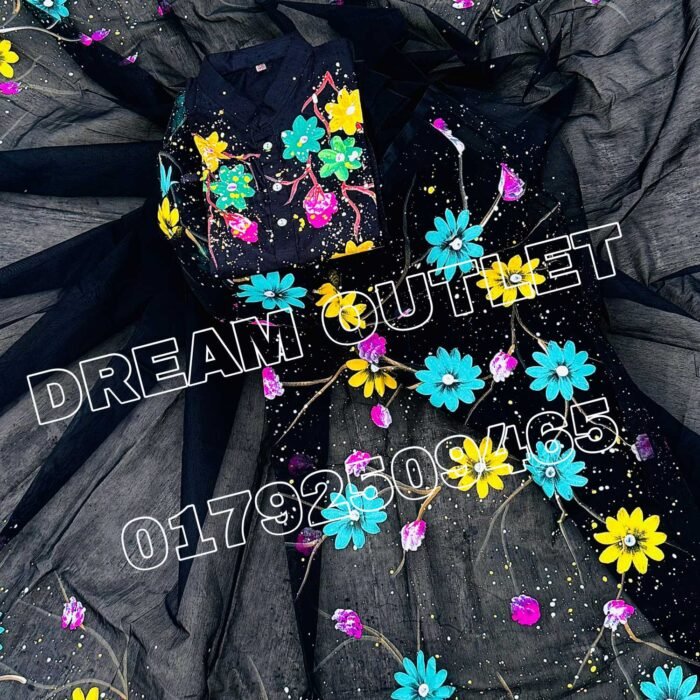 হ্যান্ডপেইন্টেড হাফসিল্ক শাড়ি এবং ধুপিয়ান কটন পাঞ্জাবি cd-22