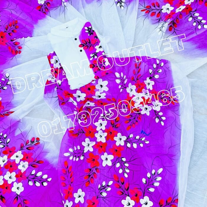 হ্যান্ডপেইন্টেড হাফসিল্ক শাড়ি এবং ধুপিয়ান কটন পাঞ্জাবি cd-25