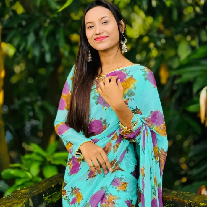 ইন্ডিয়ান ওয়েটলেস জর্জেট শাড়ি + ব্লাউজ পিস S-02