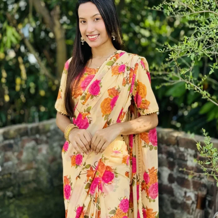 ইন্ডিয়ান ওয়েটলেস জর্জেট শাড়ি + ব্লাউজ পিস S-04