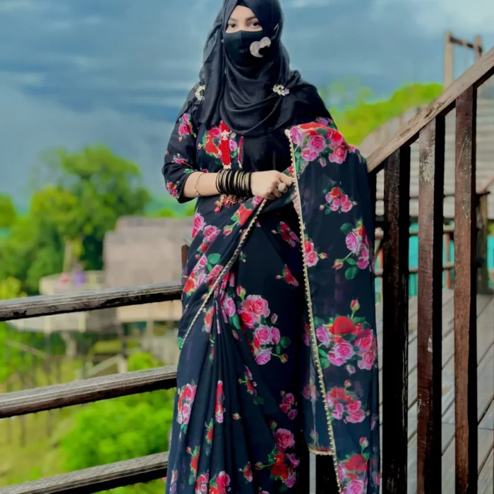 ইন্ডিয়ান ওয়েটলেস জর্জেট শাড়ি + ব্লাউজ পিস S-09