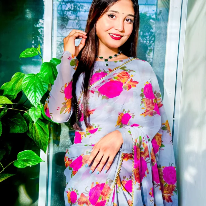 ইন্ডিয়ান ওয়েটলেস জর্জেট শাড়ি + ব্লাউজ পিস S-11