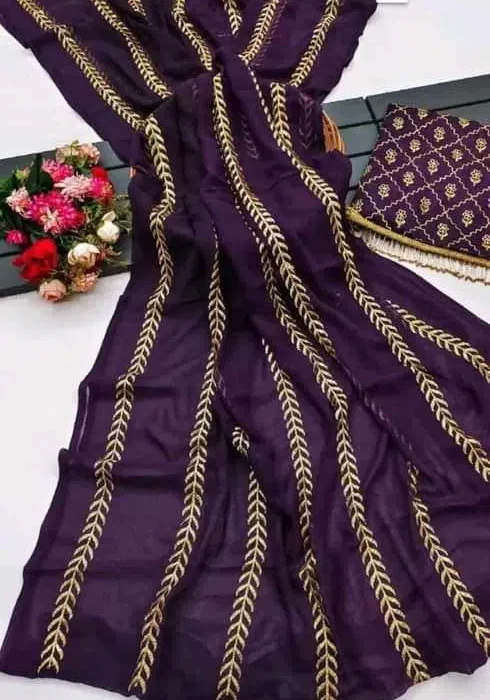 ইন্ডিয়ান ওয়েটলেস জর্জেট শাড়ি + ব্লাউজ পিস S-13 (Special Offer)